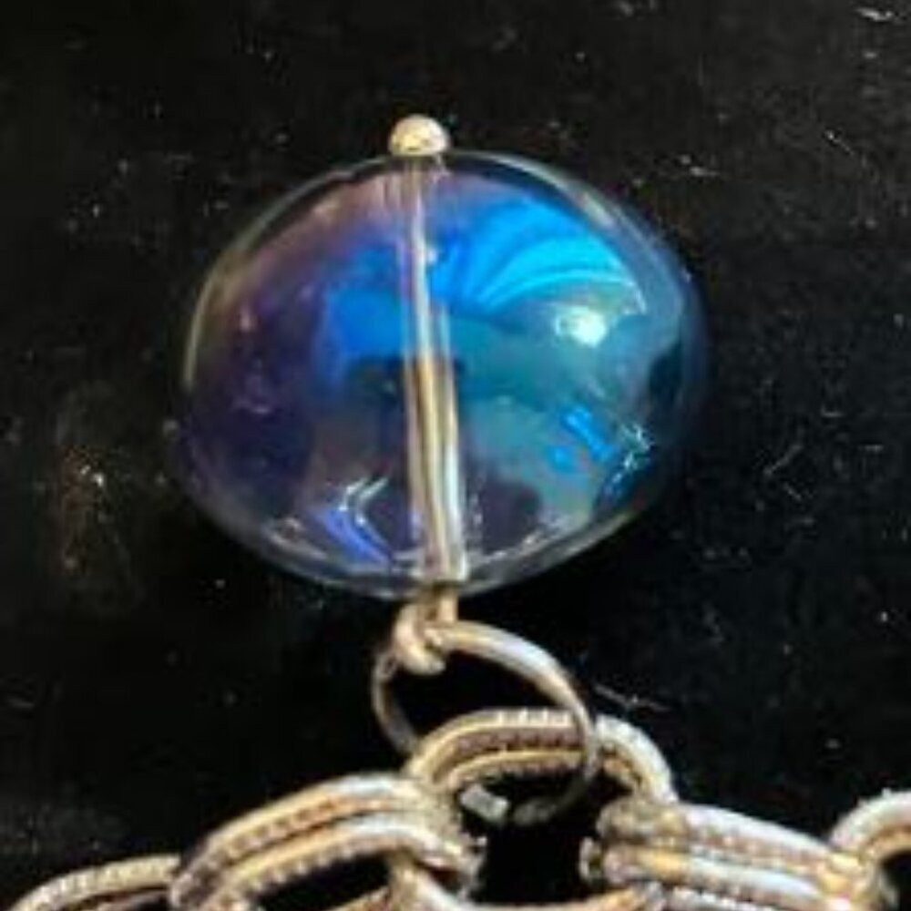 Handcrafted SIlver-Tone Double-Link Chain Bracelet Silver and Navy Crystal Beads - Picture 7 of 9